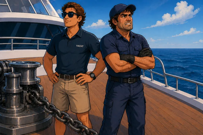 two yacht crew members on deck illustrating stress and calm under pressure